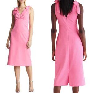 Julia Jordan V-Neck Tie Sheath Knee Length Dress Womens 12 Pink Bows Formal Chic